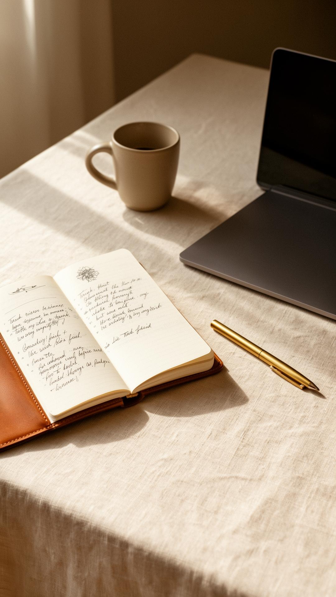 Editorial workspace suggesting strategy and backend systems